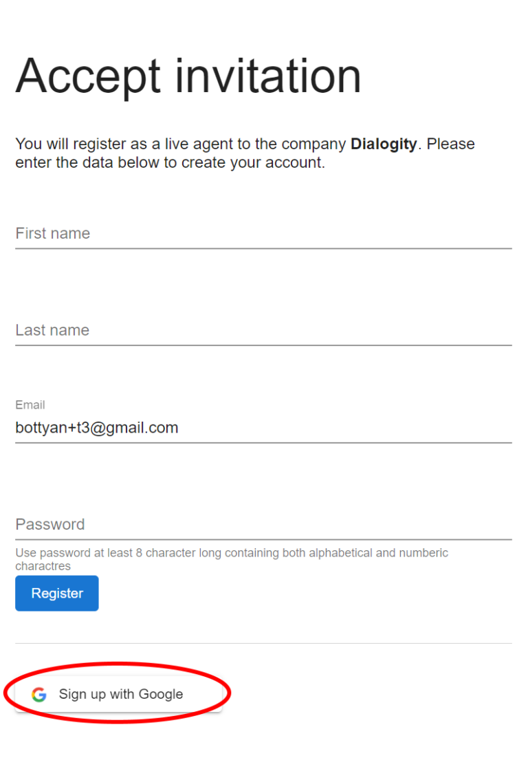 Invite agent with Google account – dialogitydoc